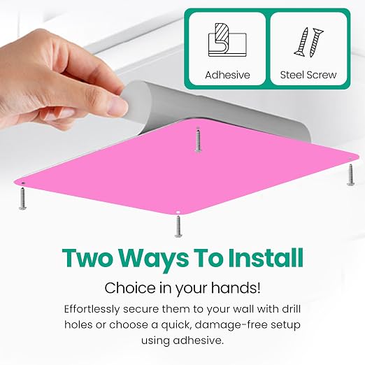 9 inches x 6.5 inches Stainless Steel Plate for Magnets, 3M Adhesive Back, Mounting Screws, Ideal for Magnetic Shelf, Spice Holders, Fridge Magnets. Mount Anywhere! (Pink, 1 Pack)