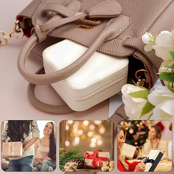 Neveika Portable Travel Mini Jewelry Box Leather Jewellery Ring Organizer Case Storage Gift Box Girls Women (4 colorx1).