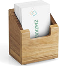 Acacia Wood Business Card Holder for Desk - Vertical Business Card Display Stand - Wooden Business Card Organizer for Office Tabletop Desktop
