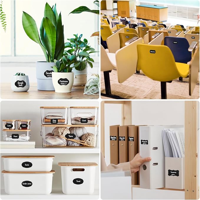 Segarty Labels for Spice Jars, 192 Pcs Assorted Shape Blank Label Stickers with 1 Chalk Marker for Food Container, Waterproof Chalkboard Stickers for Glass Mason, Bottle, Canisters, Storage Bin