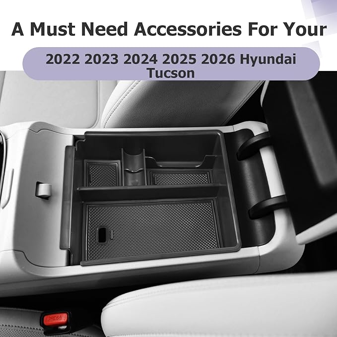 LUWU 2025 2026 Tucson Accessories for 2022-2025 2026 Hyundai Tucson Center Console Organizer Armrest Storage Box Armrest Console Organizer Insert Tray Black-trim(NOT FOR 2025 PHEV &Limited Model)