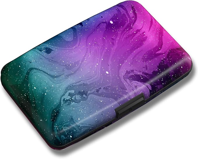 Maicican Credit Card Holder, Mini RFID Blocking Aluminum Wallet | Slim Metal Hard Case Travel Wallet ID Case for Women and Men, 4.3 x 2.9 Inches, Purple Marble