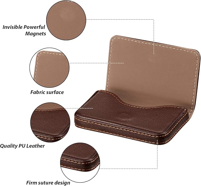 Outus 2 Pcs Business Card Holder, PU Leather Business Card Case Pocket Wallet with Magnetic Shut for Christmas Gift Adult(Coffee and Gray)