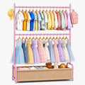 Kids Clothing Rack with Double Rod, Storage Basket & Hooks, Height Adjustable Kids Clothes Rack, Portable Baby Dress Up Garment Rack for Princess Dresses, Pink
