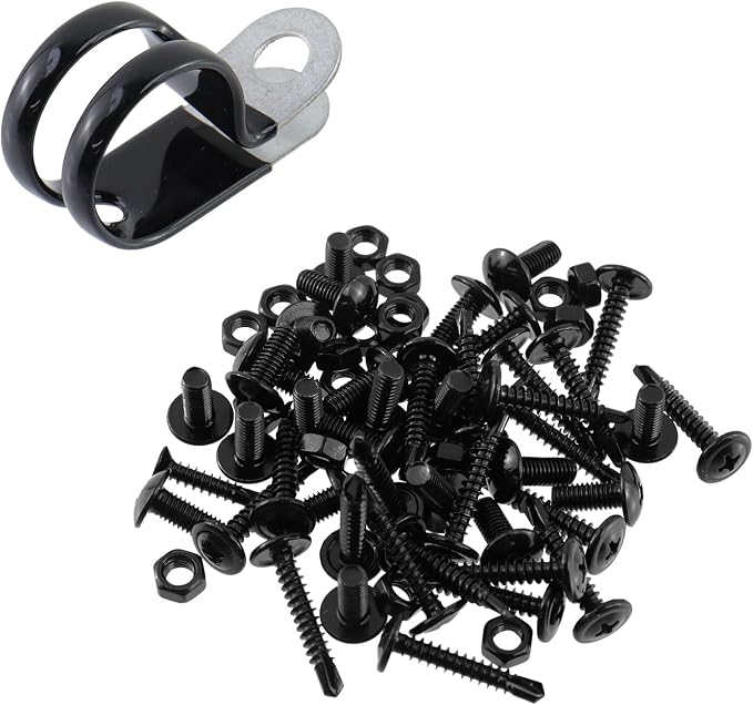 Antrader Cable Clamps, 10Pcs Carbon Steel Rubber Cushion Insulated Loop Clips, 25mm/0.98inch R-Type Cable Management Cord Organizer with Screws