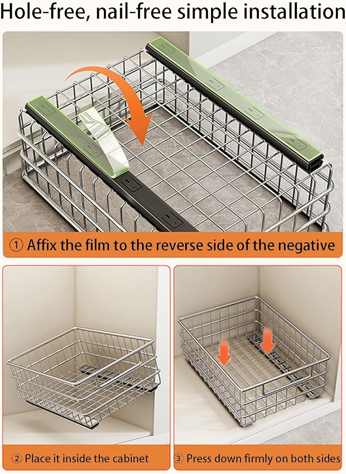2 Pack Wire Kitchen Storage Basket Pull Out Cabinet Organizer, Perfect Pantry Organization Accessories Baskets for Kitchen, Bathroom, Bedroom