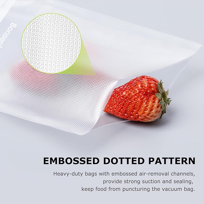 Bonsenkitchen Precut Vacuum Food Sealer Bags 100 Pint 6" x 10", BPA Free, Commercial Grade Textured Food Vacuum Sealer Bag, Thick Embossed Bags for Food Storage and Sous Vide Cooking VB3204