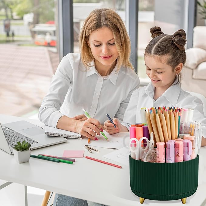 Camelmother 360°Rotating Pen&Pencil Holder For Desk With 5Slots Cute Office