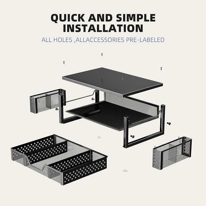 Simple Trending 2-Tier Monitor Stand Riser, Drawer & 2 Pen Holders, Black | Sturdy Material