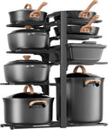 LAMU Pots and Pans Organizer under Cabinet 20.8" Height, 8 Tier Heavy Duty Pan Organizers inside Cabinet with Adjustable Pot Rack, Holds up to 120 LB for Stockpots Dutch Ovens and Cast Iron Cookware