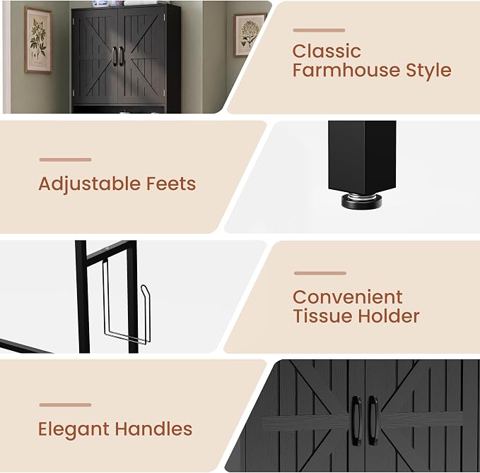 31" Over The Toilet Storage Cabinet with Barn Door,Bathroom Organizers and Storage with Adjustable Shelves, Farmhouse Over Toilet Organizer for Bathroom,Restroom,Laundry,Black
