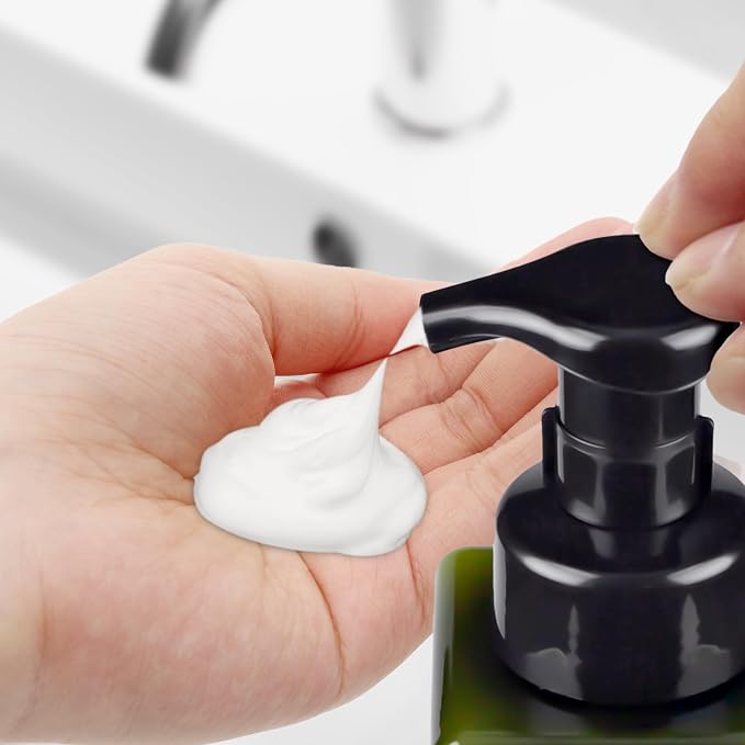15OZ Foaming Soap Dispenser, 2-Pack Plastic Hand Soap Dispenser, Refillable Leakproof Foam Pump Bottle with Waterproof Labels, for Shampoo, Body Wash