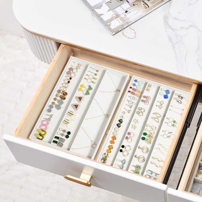 Lolalet Earring Tray Display Earring Holder, Stackable Jewelry Drawer Organizer Showcase Storage for Women Girls Stud Piercings Post Earrings -Set of 2