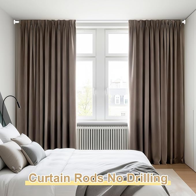 White Tension Curtain Rod 41-166In(4-14Ft), Extra Long Outdoor Curtain Rod No Drilling for Window Patio, Heavy Duty Shower Rodor for Bathroom,Rod Diameter 1.26In(2Pack)