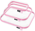 YQBRAO Clear Hard Shell Organizer Case Set, 3-Pack, Pink | Large, medium & small rigid PET organizers for beauty, travel, skincare and everyday organization