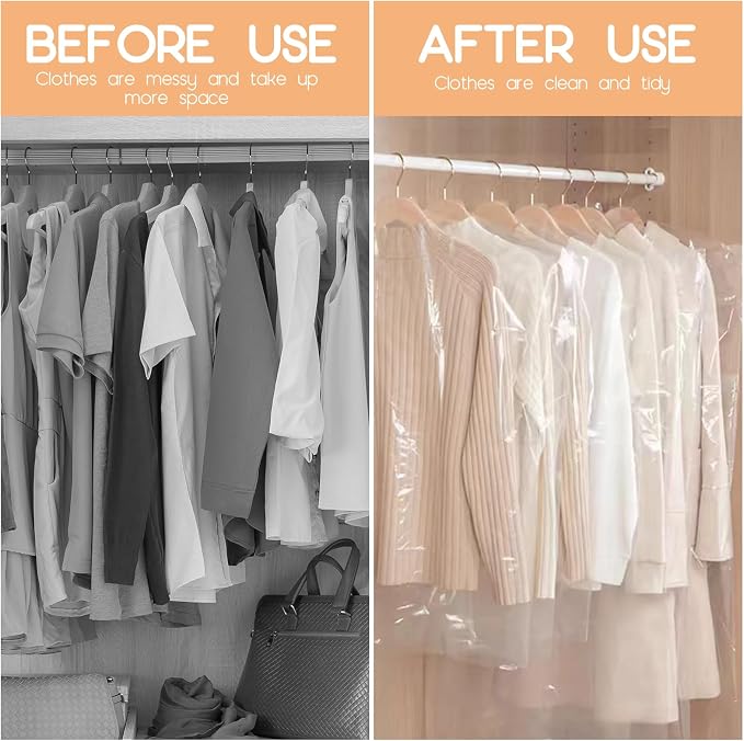 Garment Bags for Hanging Clothes,90 PCS Dry Cleaning Bag,Dry Cleaner Bags Plastic Clear 43 Inches,Plastic Cover for Clothes,60x110cm