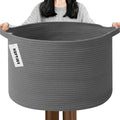 115L Extra Large Blanket Basket,Woven Rope Laundry Basket Hamper with Handles, Decorative Nursery Basket Storage Bin for Toys, Clothes Organizer, Living Room, Bedroom, Bathroom, Dark Gry