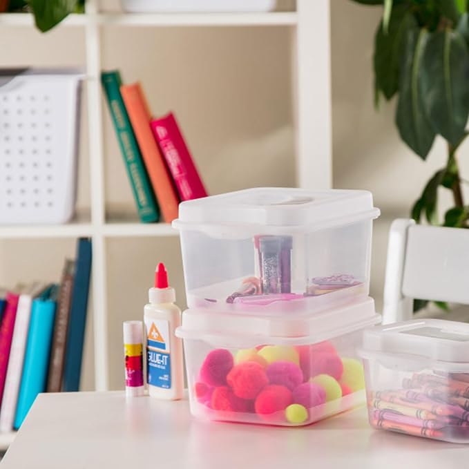 Sterilite 18038612 Small Flip Top Storage Box (24) | Bin with Hinged Lid, Stackable Multipurpose Organizer for Art & Craft Supplies, Accessories, Photos & CDs, Home or Office Use