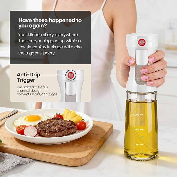Oil Sprayer for Cooking,Glass Olive Oil Mister Spray Bottle,1g Per Press Portion Control,Patented Wide Fan Mist,Anti-Clog Filter–Reusable Oil Spritzer Dispenser for Air Fryer,Salad, BBQ, Grilling