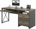 Bestier Office Desk with Drawers, 55 inch Industrial Computer Desk with Storage, Wood Teacher Desk with Keyboard Tray & File Drawer for Home Office, Dark Gray Oak