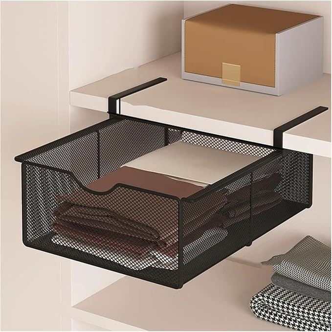 Pull Out Cabinet Storage Basket,Stackable Detachable Baskets Closet Organiser,Easy Pull Out Drawer Dividers for Closet,for Kitchen Office Wardrobes Cupboard Storage(Black,29x31x19cm)