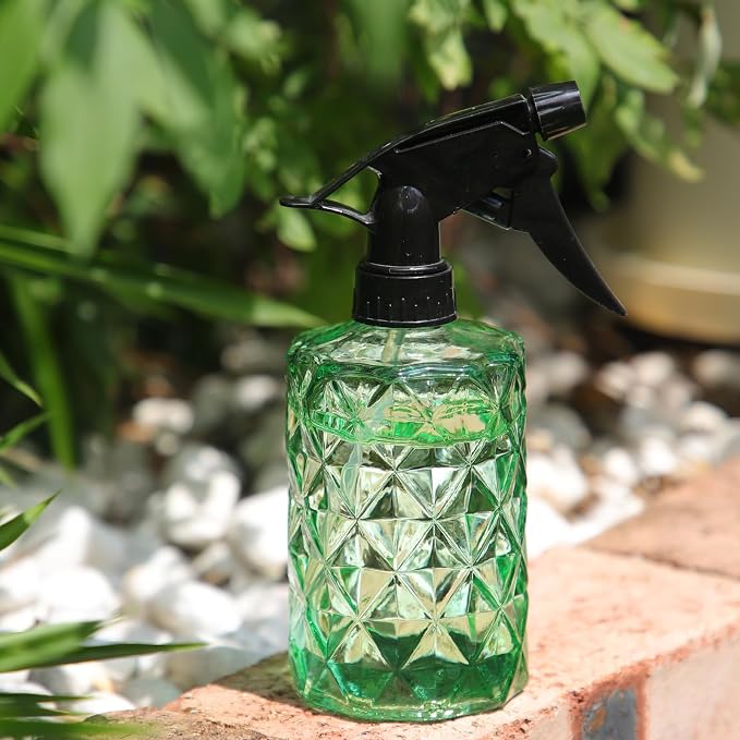 OFFIDIX Fine Mist Plant Mister, Handheld Pressure Glass Spray Bottles, 0.35L/11.8oz Watering Can with Adjustable Nozzle for Outdoor Indoor Gardening and Cleaning Work (Green)