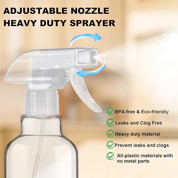 16.9oz Clear Glass Spray Bottle 1 Pack, Adjustable Mist Stream | Refillable glass spray containers for hair care, plant maintenance, cleaning & essential oils