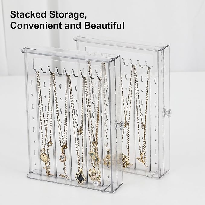 Greenfeather Jewelry Organizers and Storage, Clear Acrylic Jewelry Box with 40 Necklace Hooks 120 Pairs of Earring Holes 2 Velvet-Lined Drawers for Rings Necklaces Earrings