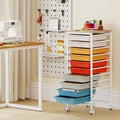 LDAILY Rolling Cart with Drawers, 10 Drawer Rolling Storage Cart with Wooden Tabletop, Metal Frame & Lockable Wheels, Craft Organizers and Storage for Home Office Classroom (Macaron, 10-Drawer Small)