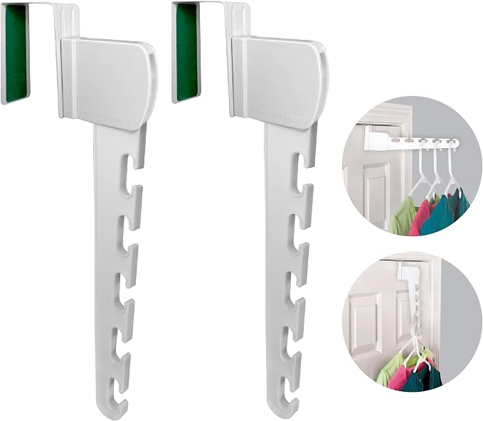 Wonder Hanger 2-Pack Over-the-Door Cascading Hanger Hooks, White | Create extra hanging space over any door with 2 cascading organizer hooks—ideal for clothes, closets, bedrooms and dorms.