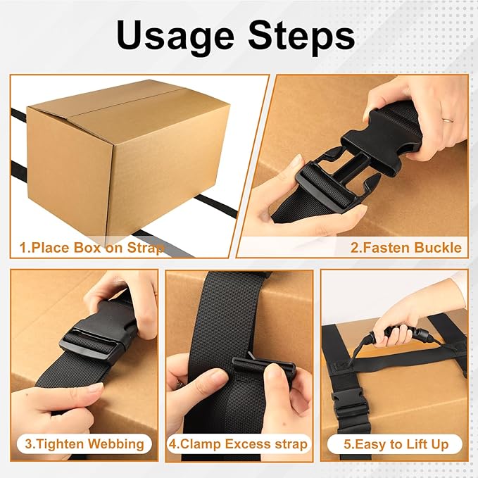137.8 Inch Box Carrying Strap with Handle, Extra-Long Adjustable Heavy Duty H-Shaped Style Straps with Strap Organizer Clip, Handheld Belt Designed for Safely Lifting Large Boxes, Easy to Move Luggage