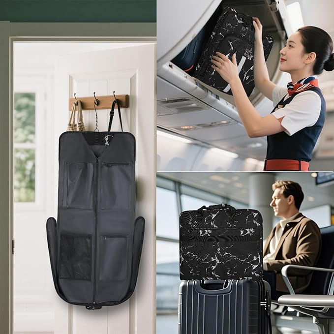 Goloni Garment Bag For Men Women Travel & Business,Hanging Clothes & Multiple Compartment,Waterproof Foldable Suit Bag Marble