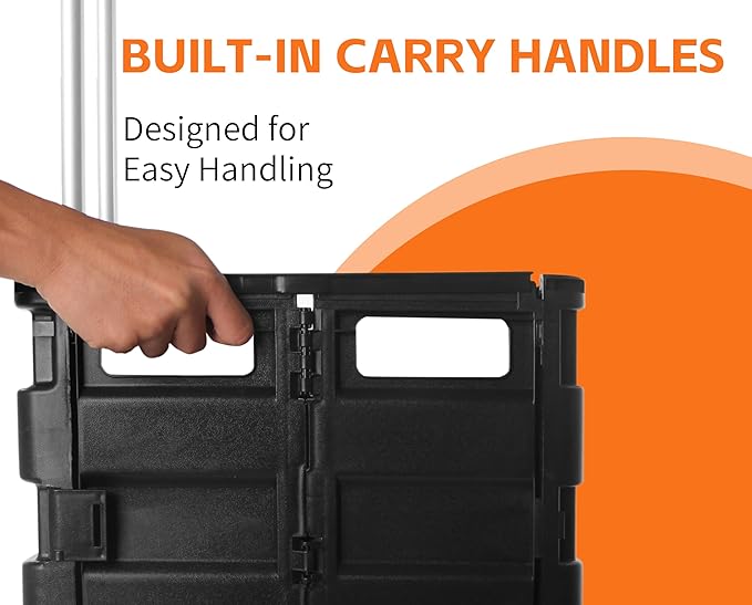 MaxWorks 50919 Portable Rolling Folding Dolly – Black Collapsible Utility Cart with Durable Wheels, Extra Storage & Easy-Fold Design for Shopping, Teaching, and Office Use