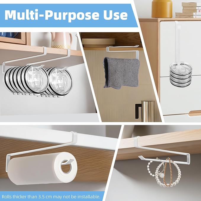 Tumbler Lid Organizer, 2 Pack for Yeti Lid Organizer, Space Saving Water Bottle Lid Holders, Tumbler Lid Holder Up to 12 Lids,No Drilling,Cup Lid Organizers for Kitchen Under Cabinet Storage (White)