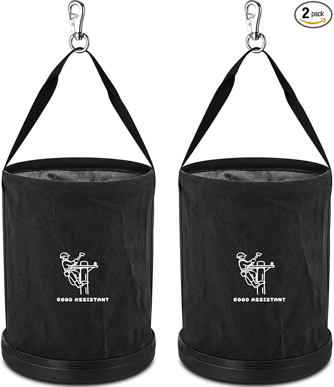 15" x 12" Canvas Tool Bucket Bag, Heavy Duty 150 Lbs Load Capacity, Truck Tool Organizer with Plastic Bottom Metal Hook for Linemen Electricians & Construction Workers