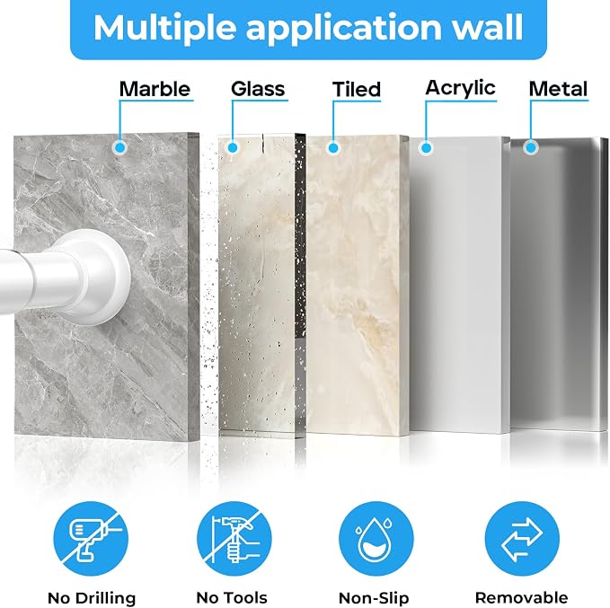 Spring Tension Rods 24-46 Inch, 2Pcs White Adjustable Tension Curtain Rod, Spring Curtain Rods No Drilling Expandable Pressure Spring Tension Rods for Curtains, Closet, Kitchen, Doorway