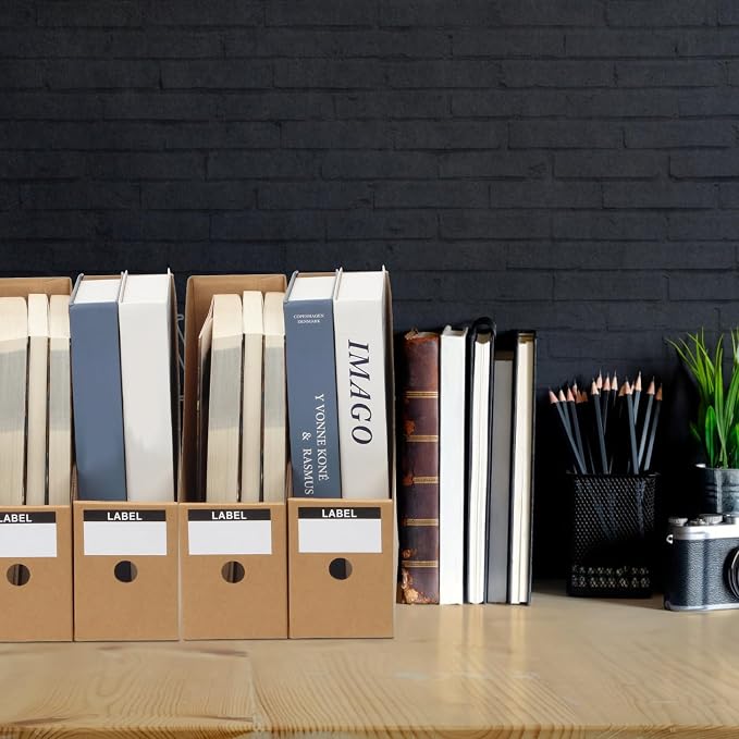 24 Pcs Cardboard Magazine File Holders Paper Magazine Book Bin Box | Bulk Kraft Paper Organizer Storage Folder with Label Sticker for School Classroom Office Library Home Supplies Desk Shelve