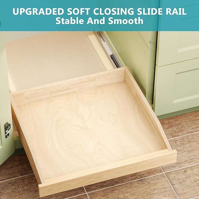 ROOMTEC Pull Out Cabinet Organizer with Soft Close, 13-1/2" W x 21" D, Pull Out Cabinet Drawer for Kitchen cabinets, Pull Out Cabinet Shelf, Finished, Bottom Assembly, 2PCS