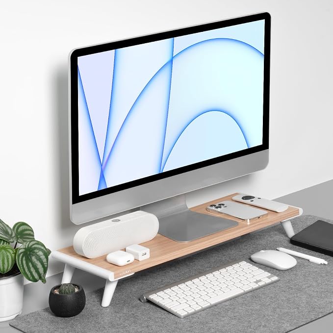 loukin Monitor Stand Riser for Desk, 22.4" × 8.2" Computer Stand, Wood | Supports 22 lb, No Installation Required, Water-Resistant Surface, Fits Laptops and Printers, Ergonomic Design