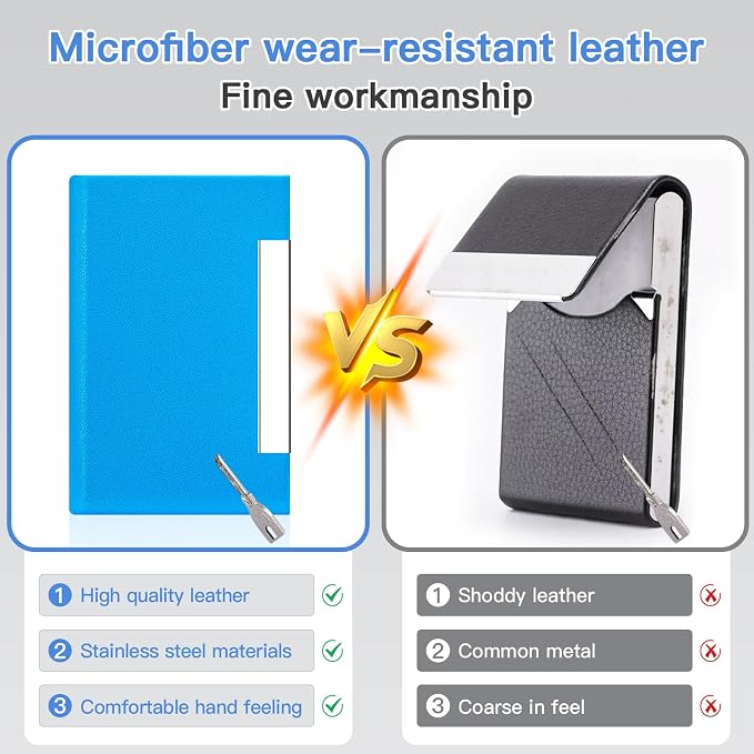 Padike Business Card Holder, Business Card Case Professional PU Leather & Stainless Steel Multi Card Case,Business Card Holder Wallet Credit card ID Case/Holder For Men & Women. (U-Blue)