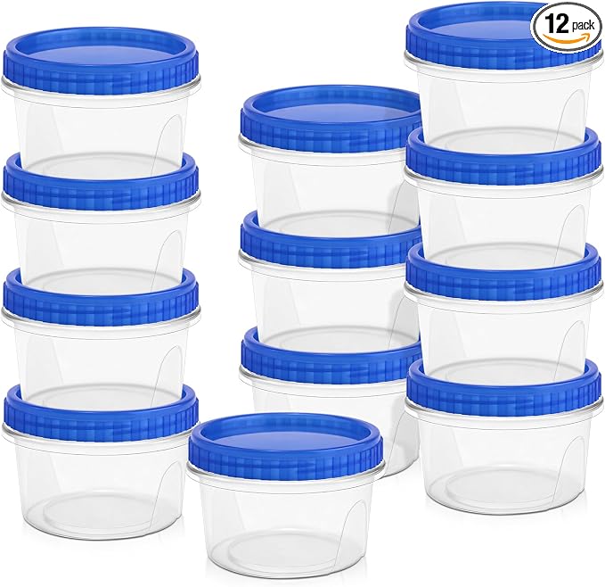 12 Pack Freezer Containers with Lids, 16 Oz Stackable Reusable Plastic Storage Container, Airtight Plastic Food Storage Containers with Twist Top Lids for Food Soup Jello Sauce