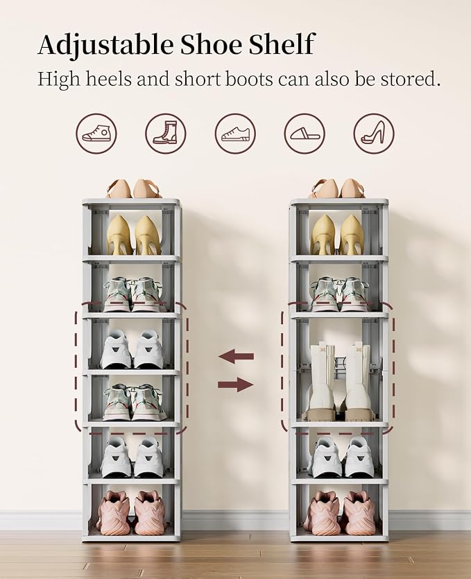 HAIXIN 10 Tier Narrow Shoe Rack, Compact Closet Shoe Shelves | Compact Size Space Saving, No-Tool Assembly, Removable Panels to Adjust Shelf, Stackable Expandable, Modular Design, Entryway