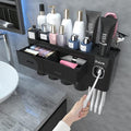 iHave Toothbrush Holders Wall Mounted with Toothpaste Dispenser & 4 Cups | All-in-One Bathroom Organizer: 4 Cups, 7 Slots, Toothpaste Dispenser, Large Tray & Drawer. Wall Mount, No Drilling Required