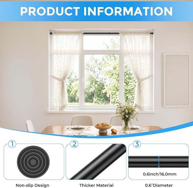 2 Pack Spring Loaded Tension Rod 48-59" Adjustable Curtain Rods No Drill Extendable Spring Rod Tension Curtain Rods For Window Kitchen Shelves Rv Refrigerator And Small Spaces,Black