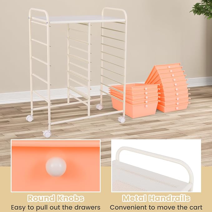 DREAMADE Rolling Cart with 15 Drawers, Rolling Drawer Organizer Cart w/Lockable Wheels, Removable & 2-Sized Storage Drawers, Art Cart for School Home Art Supplies Crafts File Scrapbook