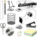 Office Desk Accessories, Acrylic Stapler, Staple Remover, Tape Holder, Pen Holder, Ballpoint Pen, Scissor, Binder Clips, 1000pcs Staples, Phone Holder, Ruler, Transparent Glue and 300 Notes