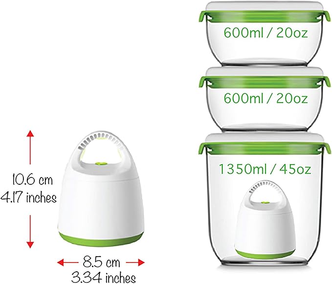 FOSA Starter Set Food Sealer Vacuum Sealer Reusable Container Set - Premium Vacuum Sealers for Food Storage, Airtight Preservation - Includes Turtle Vacuum Pump and 3 Vacuum Seal Containers