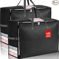 2 Pack 105L Extra Large Comforter Storage Bag, Foldable Bedding Storage Blanket Moving Bags for Clothes Pillows Sweater Dorm, Linen Closet Organizers with 4 Handles & 3 Clear Windows, Black