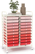 LDAILY 20-Drawer Rolling Storage Cart, Rolling Storage Cart, Storage Organizer on Wheels, Metal Frame, Scrapbook Paper Tools, Suitable for Office School, Classroom (Gradient Pink, 20 Drawer)