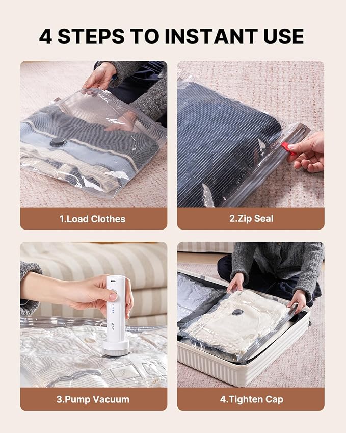 Vacuum Seal Bags for Clothing Travel, VINTAR 20 Pack Vacuum Storage Bags with Rechargeable Wireless Pump, Space Saver Bags(5 Jumbo+5 Large+5 Medium+5 Small) for Travel Luggage, Suitcase Storage